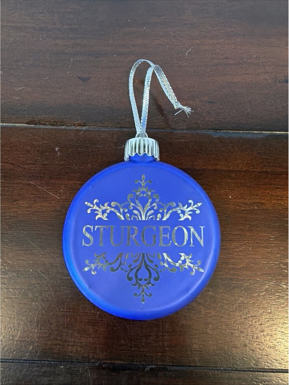 Sturgeon Blue Glass Ornament 4” Wide